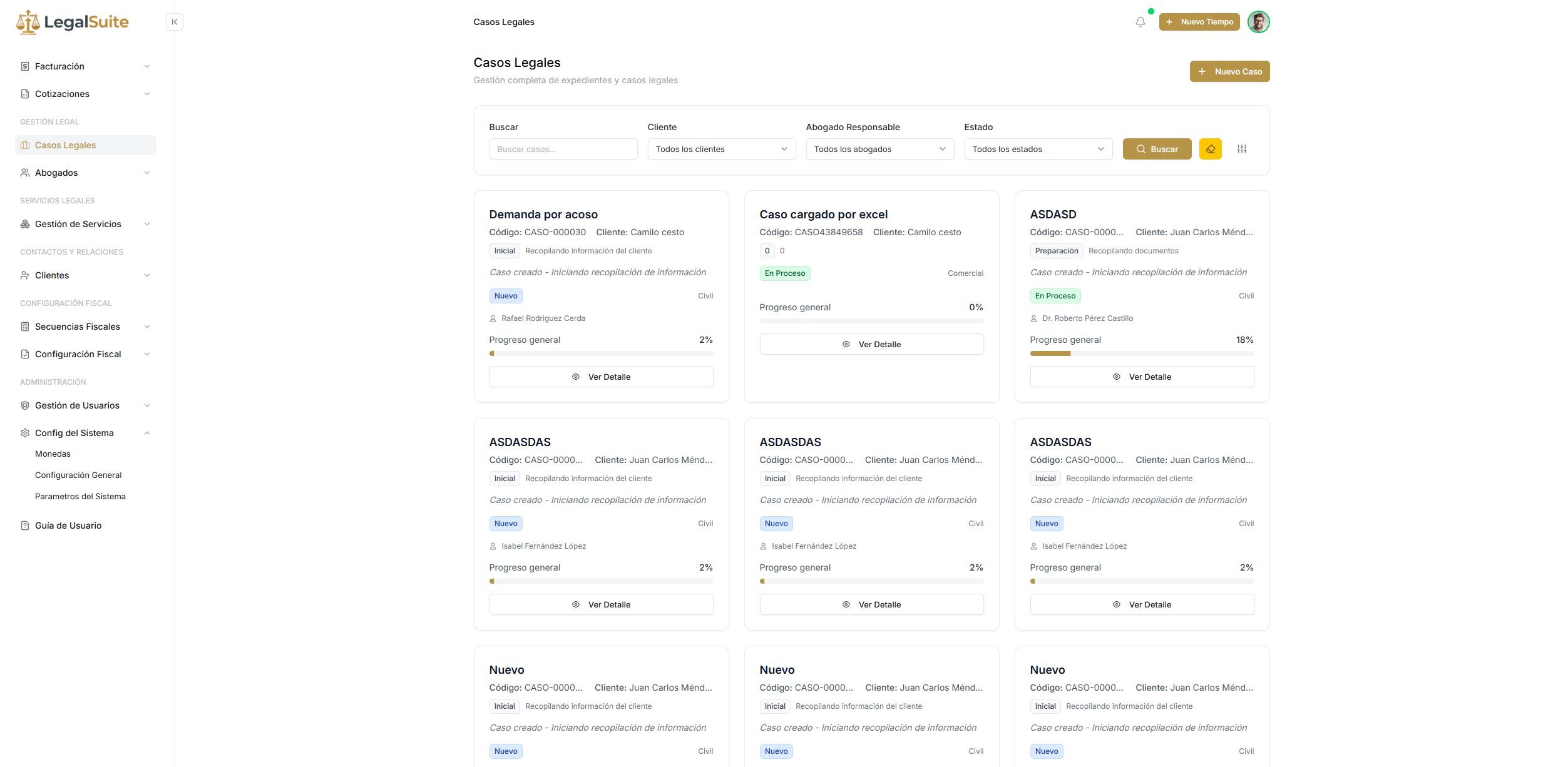 Pantalla de lista de casos